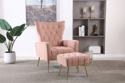 Modern Accent Chair with Ottoman, Comfy Armchair for Living Room, Bedroom, Apartment, Office (Pink)