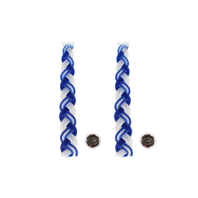 Set of Braided 6 Wicks Blue and White Havdallah Candle with Cloves Besamim - 2 Pack