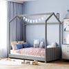 Twin Size Velvet House Bed Wood Bed, Gray