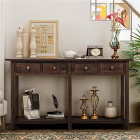 Rustic Brushed Texture Entryway Table Console Table with Drawer and Bottom Shelf for Living Room (Espresso)