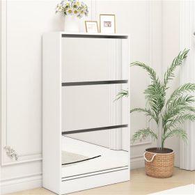 Narrow Shoe Storage Cabinet with Mirror, Wood Slim Shoe Rack 3 Tier Shoe Organizer for Home and Apartment, White