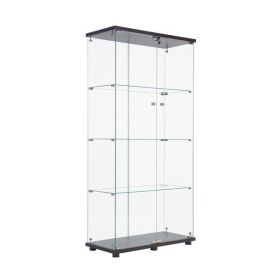 Two Door Glass Cabinet Glass Display Cabinet with 4 Shelves, Black