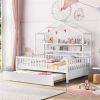 Wooden Full Size House Bed with Twin Size Trundle,Kids Bed with Shelf, White