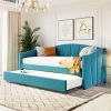 Upholstered Daybed Sofa Bed Twin Size With Trundle Bed and Wood Slat ,Blue