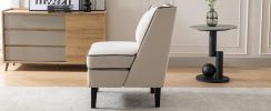 Velvet Upholstered Accent Chair with Black Piping, Cream and Black