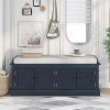 Storage Bench with 4 Doors and Adjustable Shelves, Shoe Bench with Removable Cushion for Living Room, Entryway (Antique Navy)