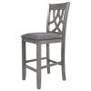 Farmhouse 2 Piece Padded Round Counter Height Kitchen Dining Chairs with Cross Back for Small Places, Gray