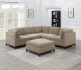 Modular Living Room Furniture Corner Wedge Camel Chenille Fabric 1pc Cushion Wedge Sofa Couch Exposed Wooden base