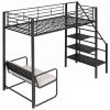 Twin Size Metal Loft Bed with Bench and Storage Staircase, Black