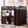 Full size Loft Bed with Drawers,Desk,and Wardrobe-Espresso