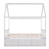 Full size Wooden House Bed with Trundle and 3 Storage Drawers-White