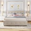 Upholstered Platform Bed with 2 Drawers and 1 Twin XL Trundle, Linen Fabric, Queen Size - Dark Beige