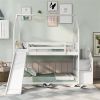 House Bunk Bed with Convertible Slide,Storage Staircase,White