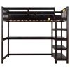 Twin Size Loft Bed with Storage Shelves and Under-bed Desk, Espresso