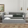 Twin Size Daybed with Trundle, Upholstered Daybed with Padded Back, Gray