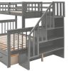 Stairway Twin-Over-Full Bunk Bed with Drawer, Storage and Guard Rail for Bedroom, Dorm, for Adults, Gray color