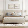 Queen Size Corduroy Platform Bed with Metal Legs, Beige