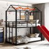 Metal Bunk Bed ,Metal Housebed With Slide,Three Colors Available.(Black with Red Slide)