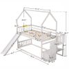 House Bunk Bed with Convertible Slide,Storage Staircase,White