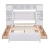 Full Size Wooden Bed With All-in-One Cabinet and Shelf, White