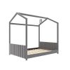 Full Size Velvet House Bed Wood Bed, Gray