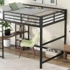 Full Size Metal Loft Bed with Built-in Desk and Storage Shelves, Black