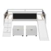 Twin size Loft Bed Wood Bed with Two Storage Boxes - White