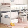 Wood Full Size Convertible Bunk Bed with Storage Staircase, Bedside Table, and 3 Drawers, White