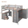 Full size Loft Bed with Drawers,Desk,and Wardrobe-Gray