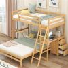 Twin over Full Bunk Bed with Built-in Desk and Three Drawers,Natural