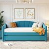 Upholstered Daybed Sofa Bed Twin Size With Trundle Bed and Wood Slat ,Blue