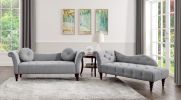 1pc Modern Traditional Chaise Button Tufted Detail Dove Gray Upholstery Style Comfort Living Room Furniture Espresso Finish Legs