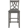 Farmhouse 2 Piece Padded Round Counter Height Kitchen Dining Chairs with Cross Back for Small Places, Gray