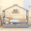 Twin Size Wooden House Bed with Drawers, Gray