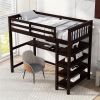 Twin Size Loft Bed with Storage Shelves and Under-bed Desk, Espresso