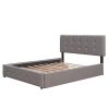 Upholstered Platform Bed with 2 Drawers and 1 Twin XL Trundle, Linen Fabric, Queen Size - Light Gray