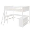 Full size Loft Bed with Shelves and Desk, Wooden Loft Bed with Desk - White