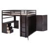 Full size Loft Bed with Drawers,Desk,and Wardrobe-Espresso