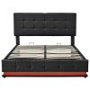 Tufted Upholstered Platform Bed with Hydraulic Storage System,Queen Size PU Storage Bed with LED Lights and USB charger, Black