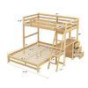 Twin over Full Bunk Bed with Built-in Desk and Three Drawers,Natural