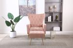 Modern Accent Chair with Ottoman, Comfy Armchair for Living Room, Bedroom, Apartment, Office (Pink)