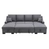 Upholstery Sleeper Sectional Sofa with Double Storage Spaces, 2 Tossing Cushions, Grey