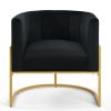 Upholstered Velvet Accent Chair with Golden Metal Stand,Mid-Century Living Room Leisure Chair with Curve Backrest -Black