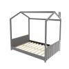 Full Size Velvet House Bed Wood Bed, Gray