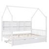 Wooden Full Size House Bed with Trundle,Kids Bed with Shelf, White