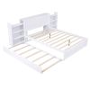 Queen Size Storage Platform Bed with Pull Out Shelves and Twin XL Size Trundle, White