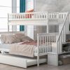 Twin over Full Bunk Bed with Trundle and Staircase,White