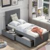 Linen Upholstered Platform Bed With Headboard and Two Drawers, Twin