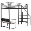 Twin Size Metal Loft Bed with Bench and Storage Staircase, Black