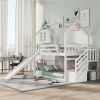 House Bunk Bed with Convertible Slide,Storage Staircase,White